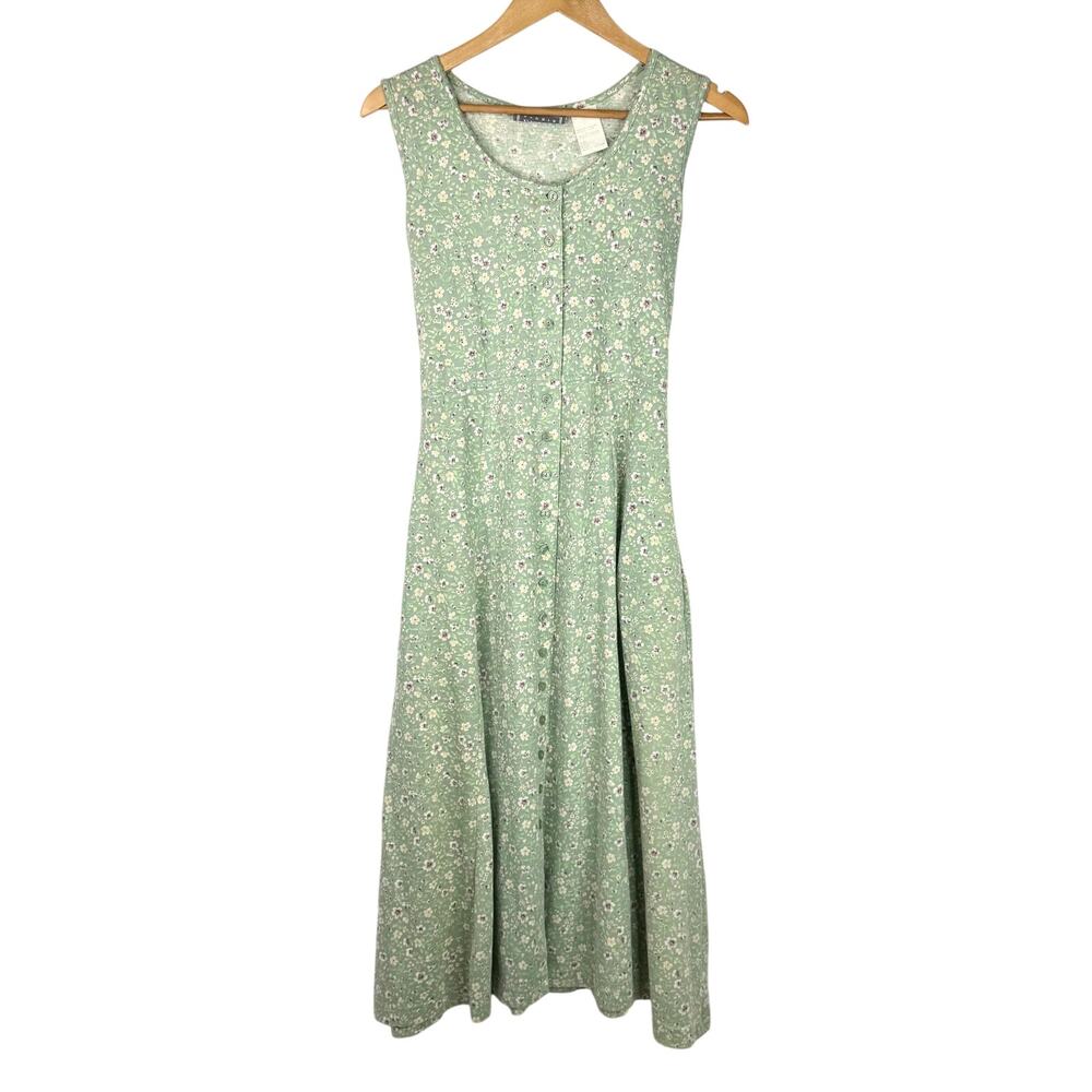 Vintage Erika Studio Green Floral Button Front Maxi Dress Small - Picture 1 of 7